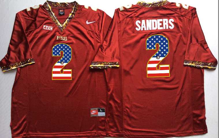Florida State Seminoles #2 Deion Sanders Red USA Flag College Stitched Jersey